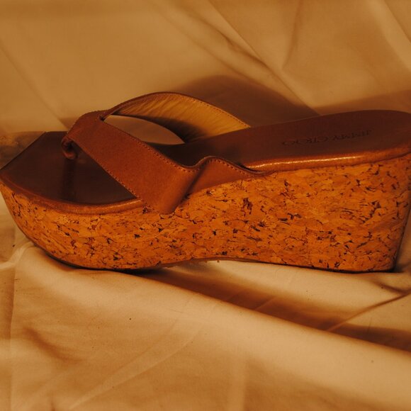 JIMMY CHOO WOMENS SZ 9 1/2 BROWN PLATFORM CORK SANDLE WEDGES - Picture 6 of 11